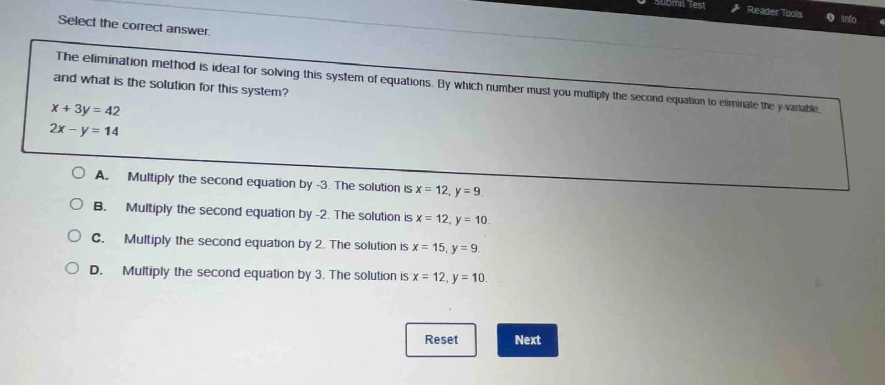 select the correct answer. the elimination method is ideal for solving …