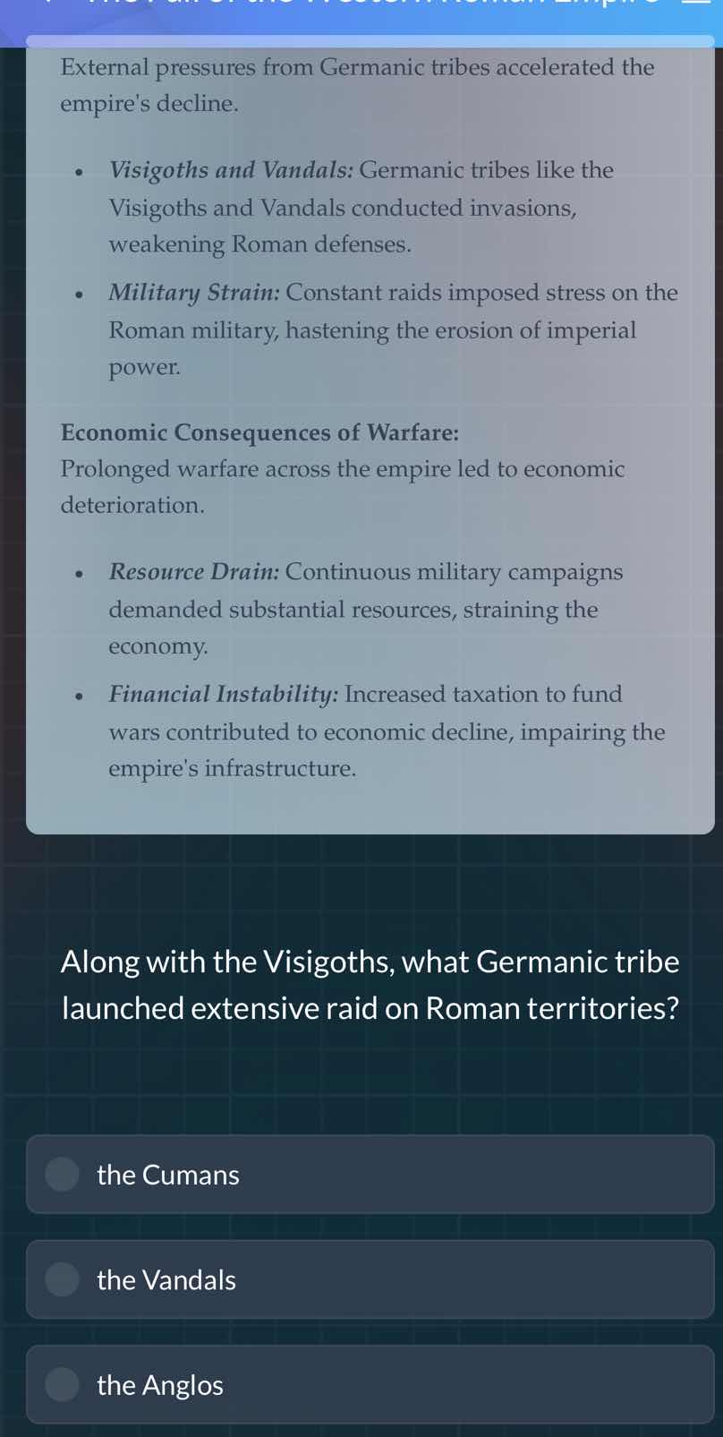 external pressures from germanic tribes accelerated the empires decline…