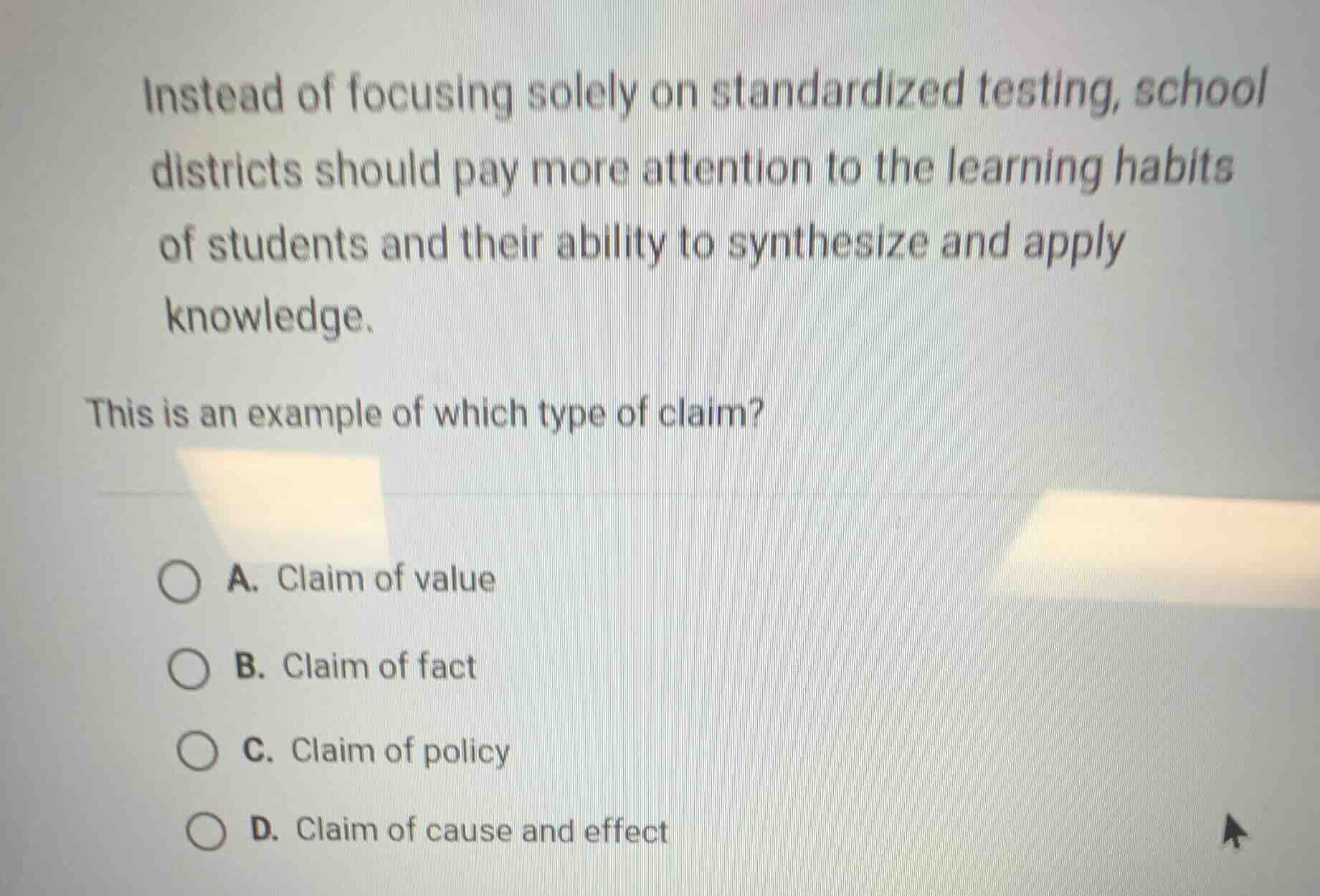 instead of focusing solely on standardized testing, school districts sh…