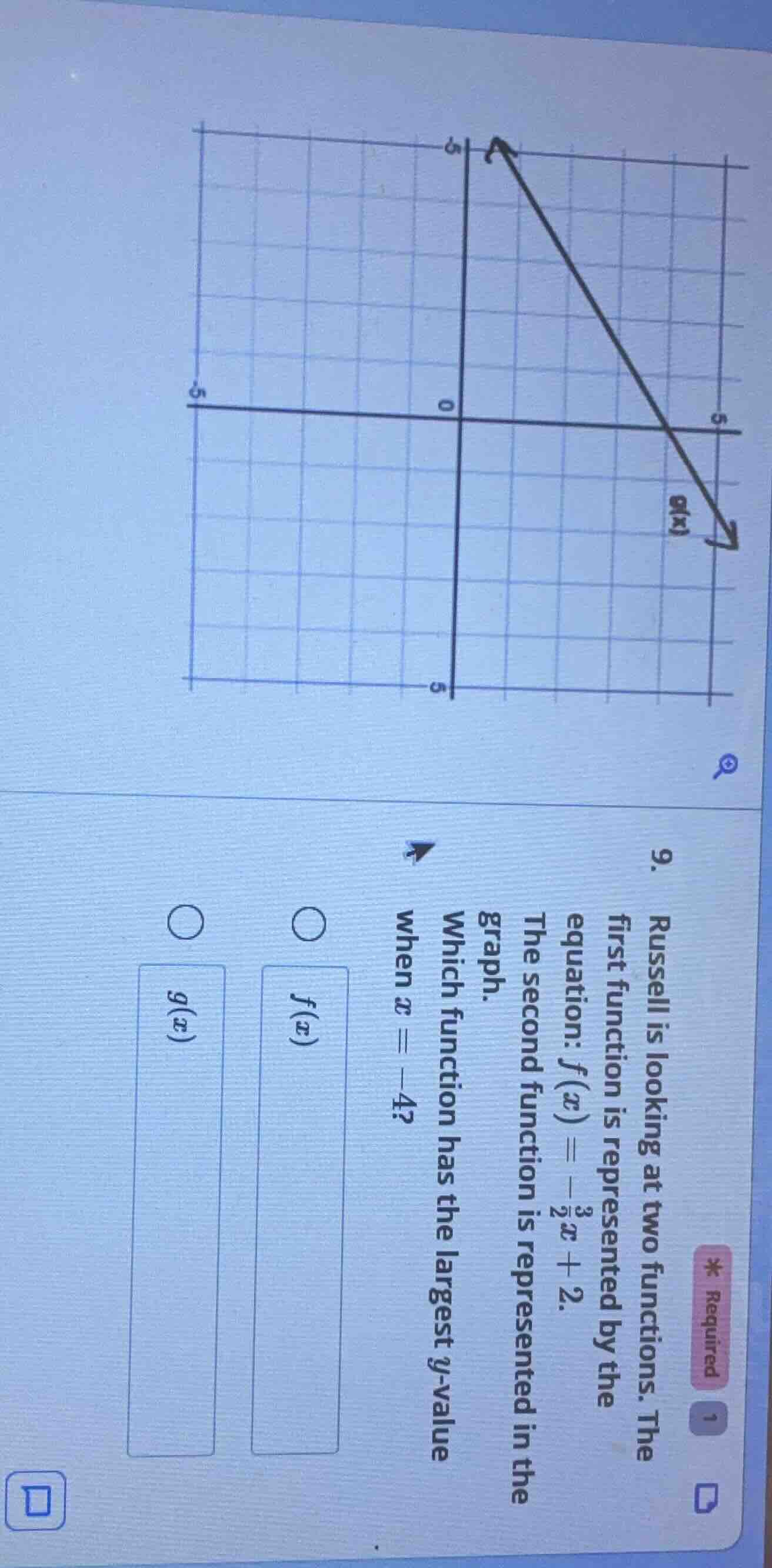 9. russell is looking at two functions. the first function is represent…