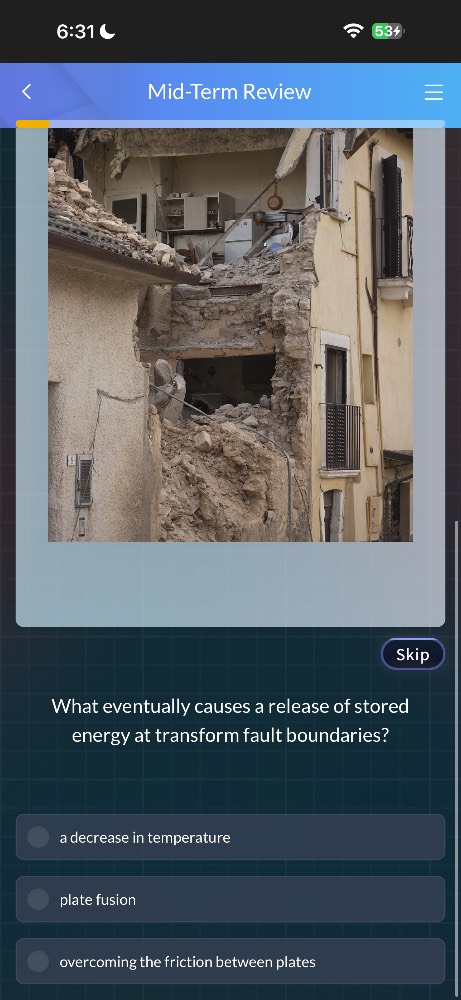 what eventually causes a release of stored energy at transform fault bo…