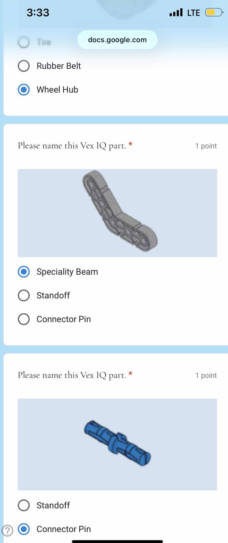 rubber belt wheel hub please name this vex iq part. * 1 point specialit…