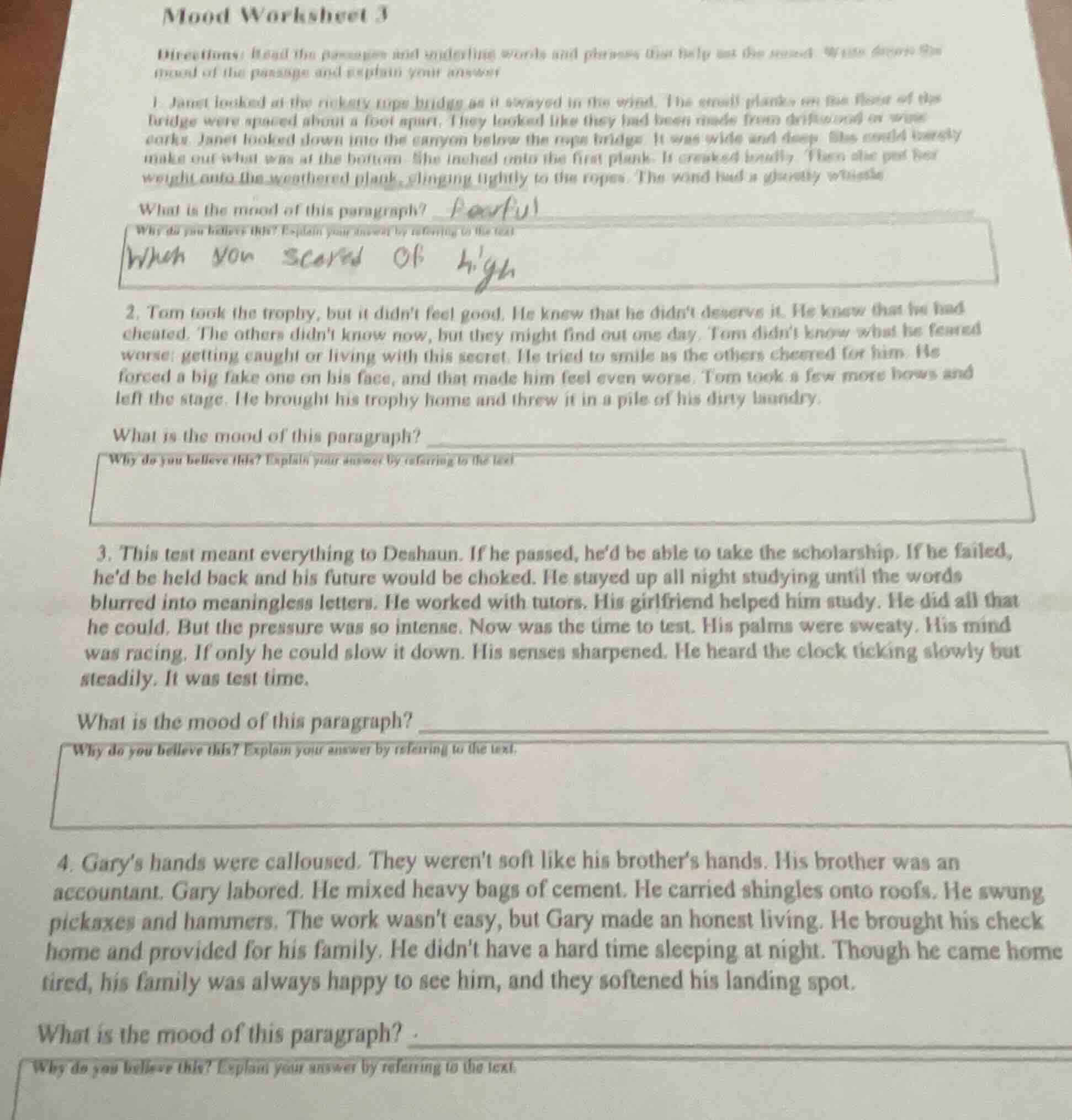 mood worksheet 3 directions: read the passages and underline words and …