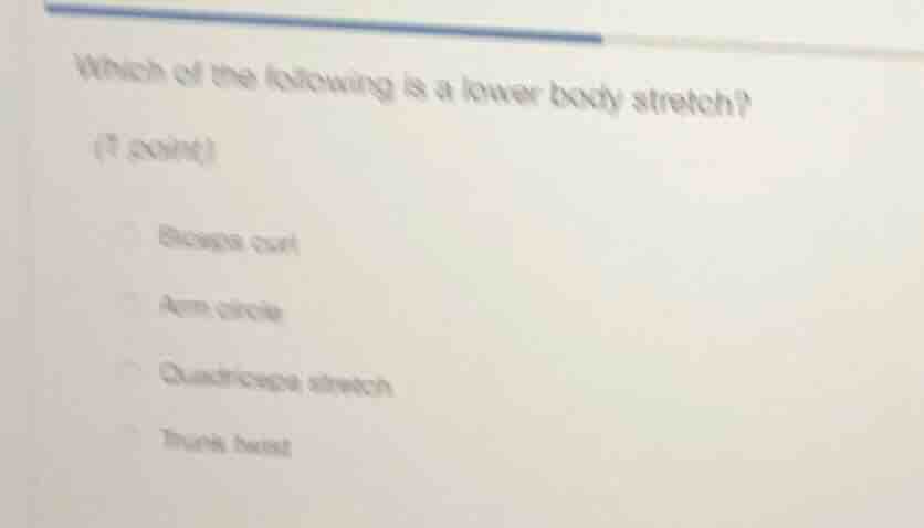 which of the following is a lower body stretch? (1 point) biceps curl a…