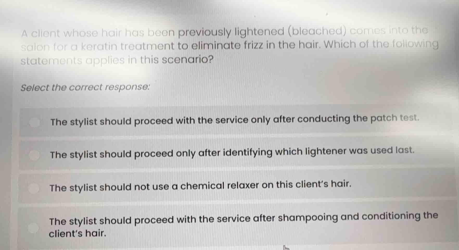a client whose hair has been previously lightened (bleached) comes into…