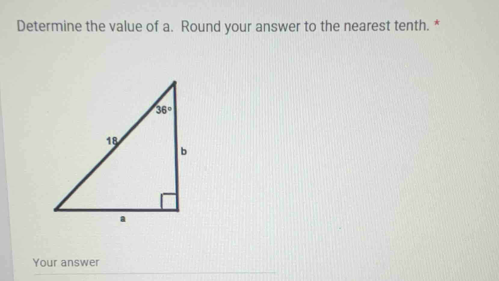 determine the value of a. round your answer to the nearest tenth. right…