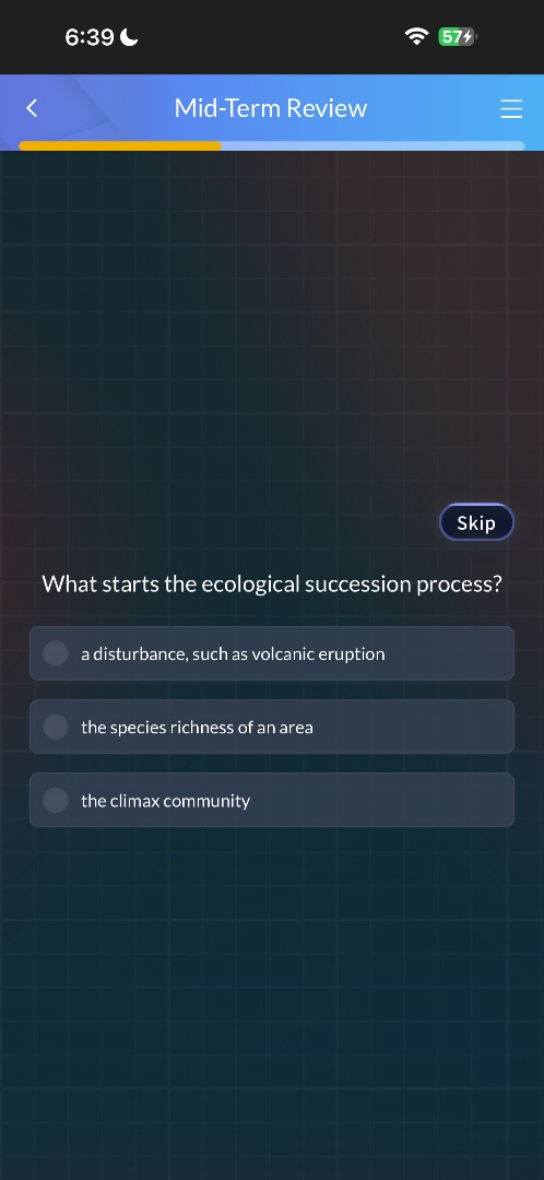 what starts the ecological succession process? a disturbance, such as v…
