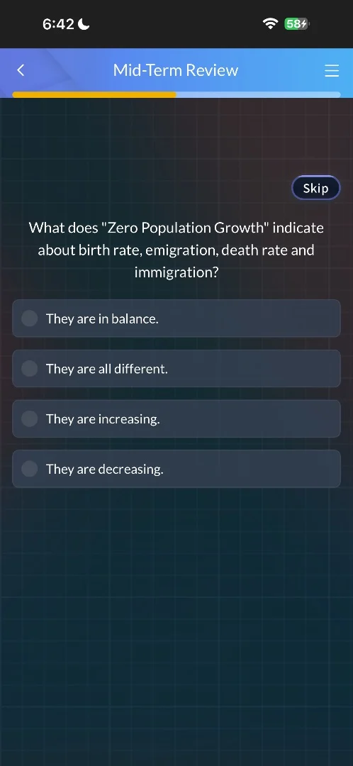 what does \zero population growth\ indicate about birth rate, emigratio…