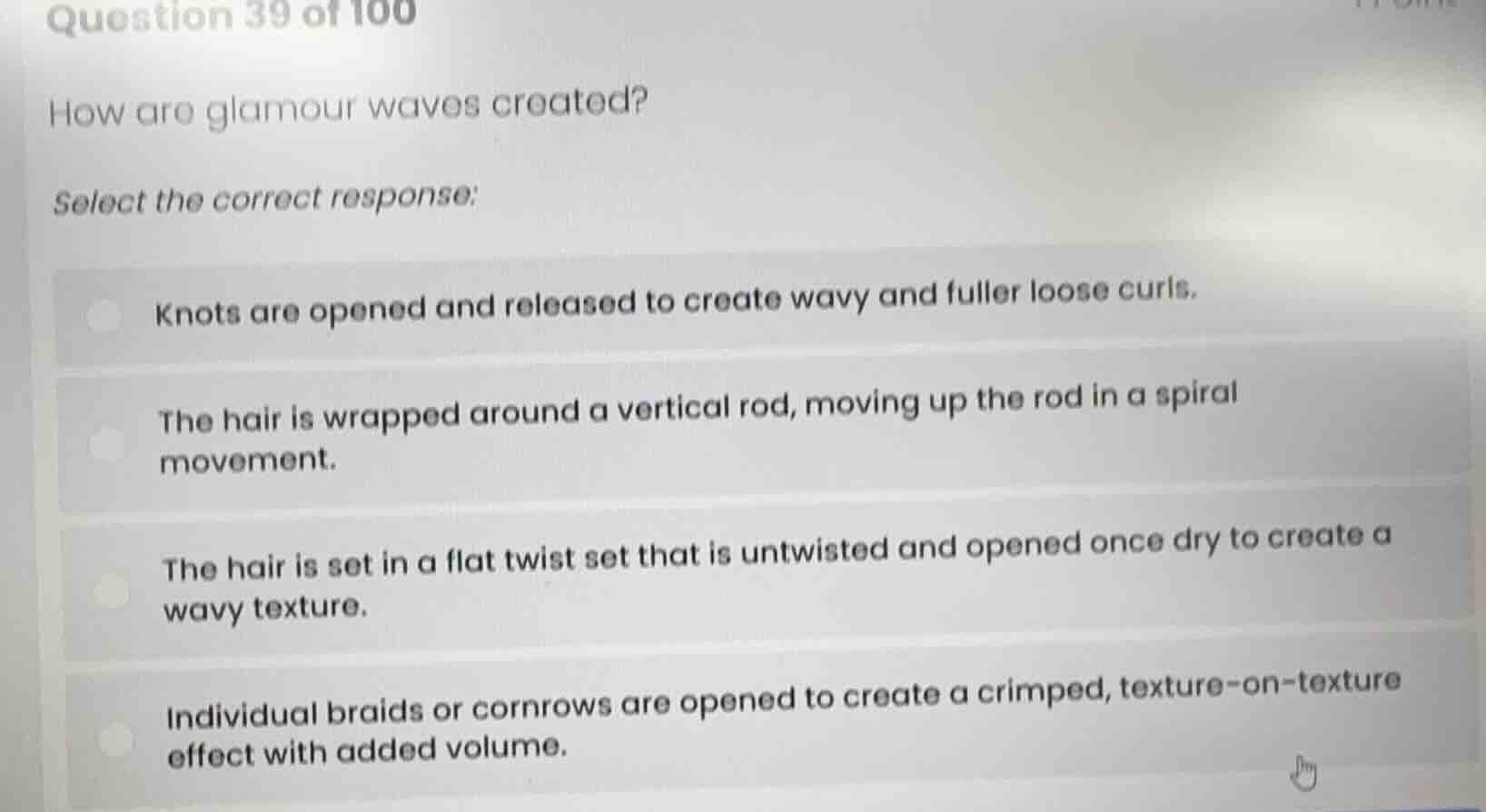 question 39 of 100 how are glamour waves created? select the correct re…