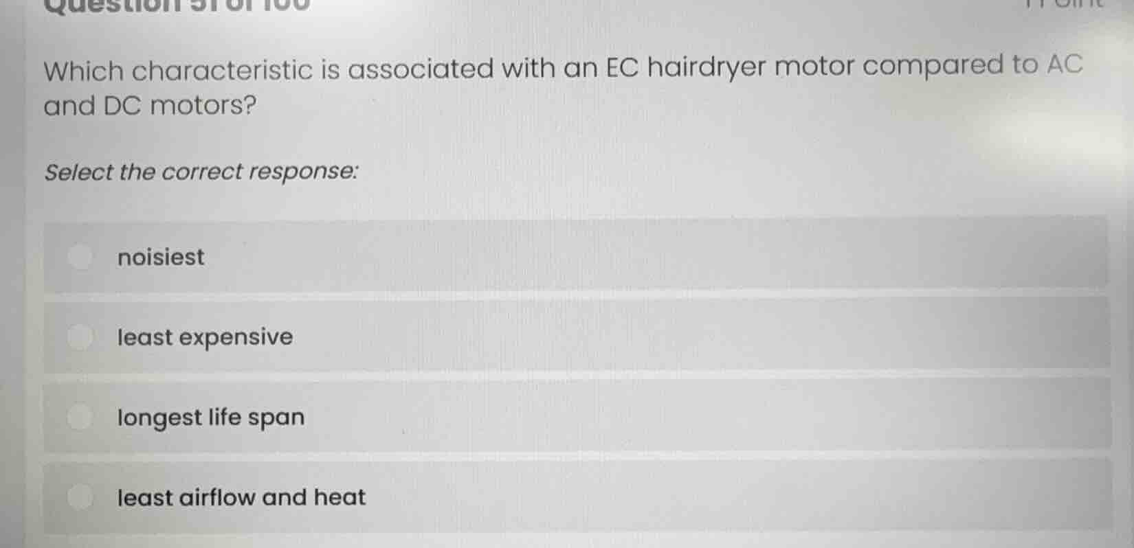 which characteristic is associated with an ec hairdryer motor compared …