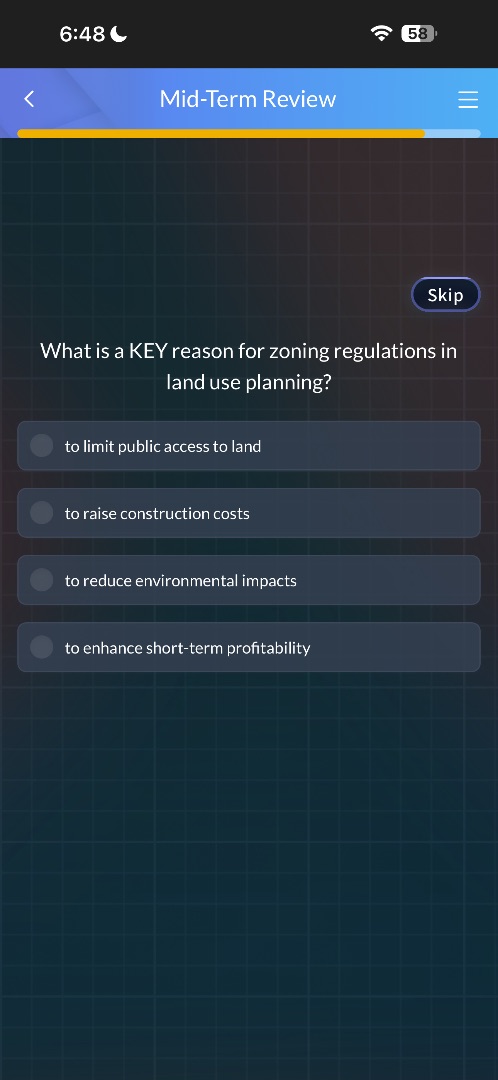 what is a key reason for zoning regulations in land use planning? to li…