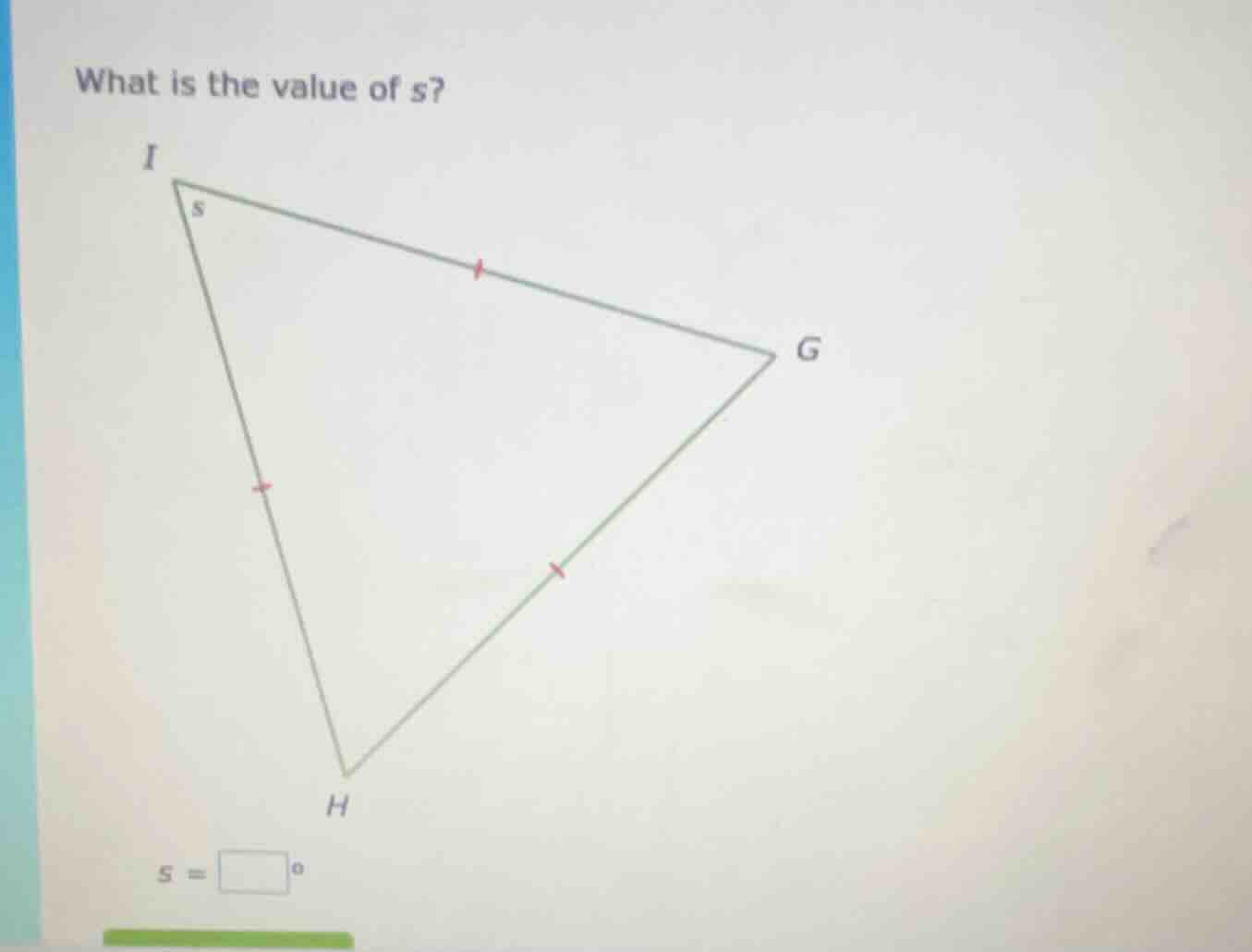 what is the value of s? i g h s = \\boxed{}^\\circ