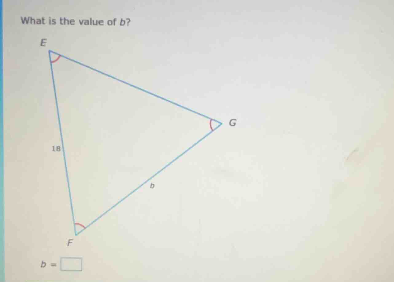 what is the value of b? triangle efg with angle e, angle f, angle g mar…