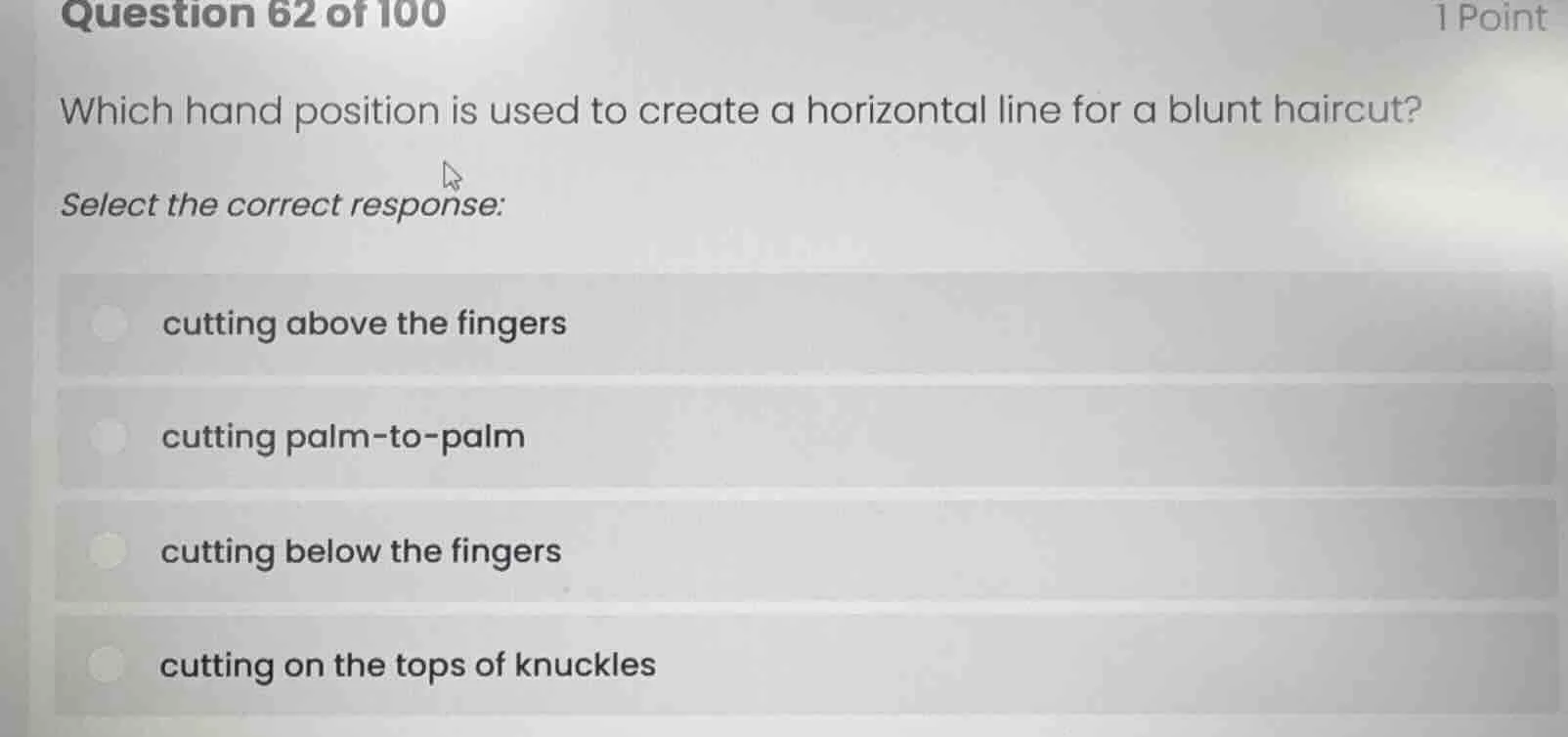 question 62 of 100 1 point which hand position is used to create a hori…