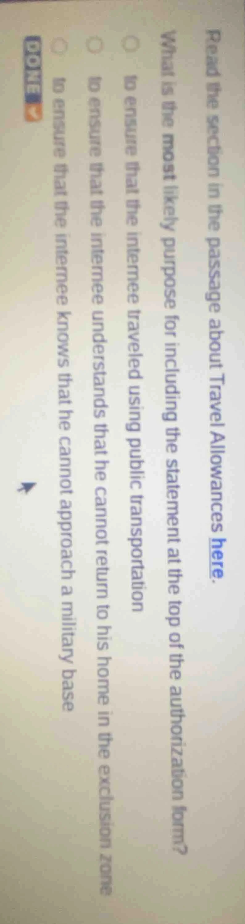 read the section in the passage about travel allowances here. what is t…