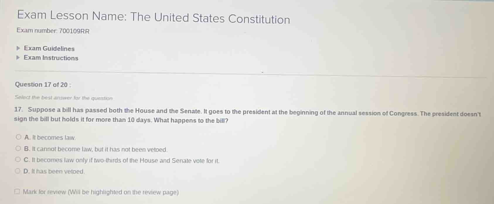 exam lesson name: the united states constitution exam number: 700109rr …