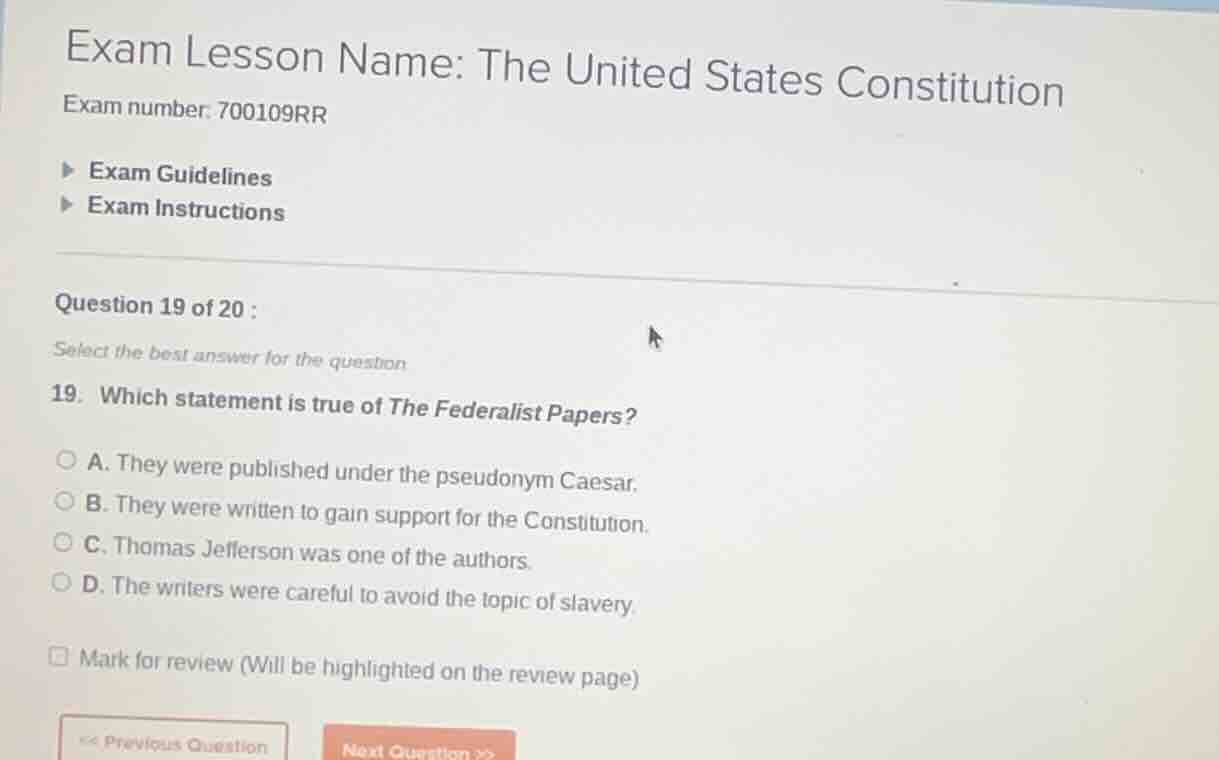 exam lesson name: the united states constitution exam number: 700109rr …
