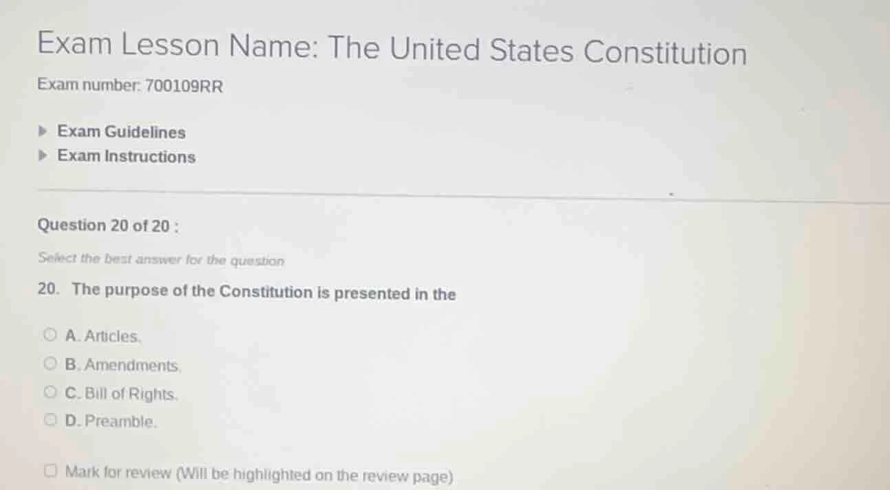 exam lesson name: the united states constitution exam number: 700109rr …