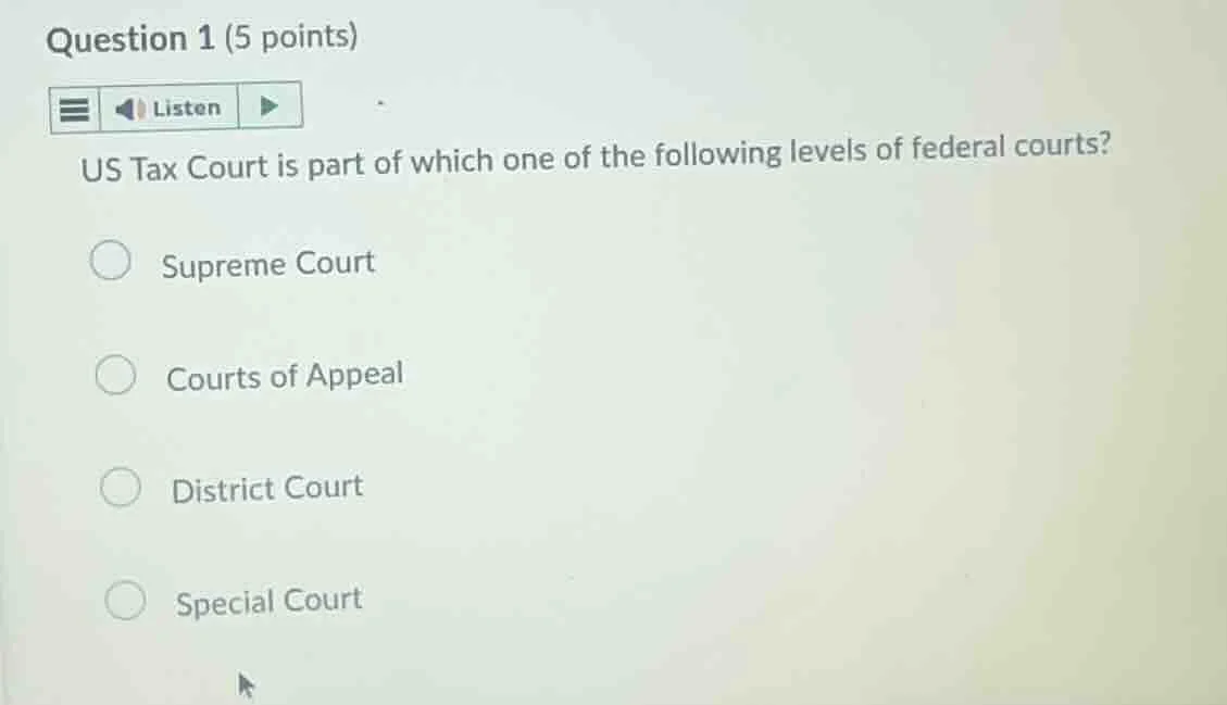 question 1 (5 points) us tax court is part of which one of the followin…