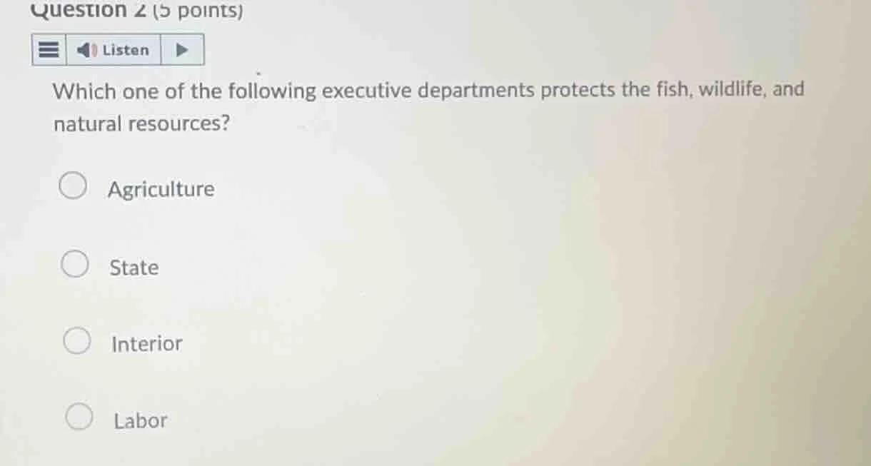 question 2 (5 points) listen which one of the following executive depar…