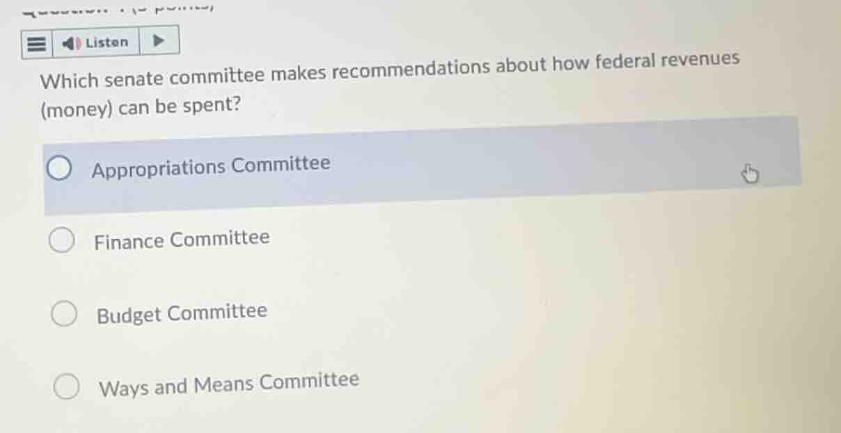 which senate committee makes recommendations about how federal revenues…