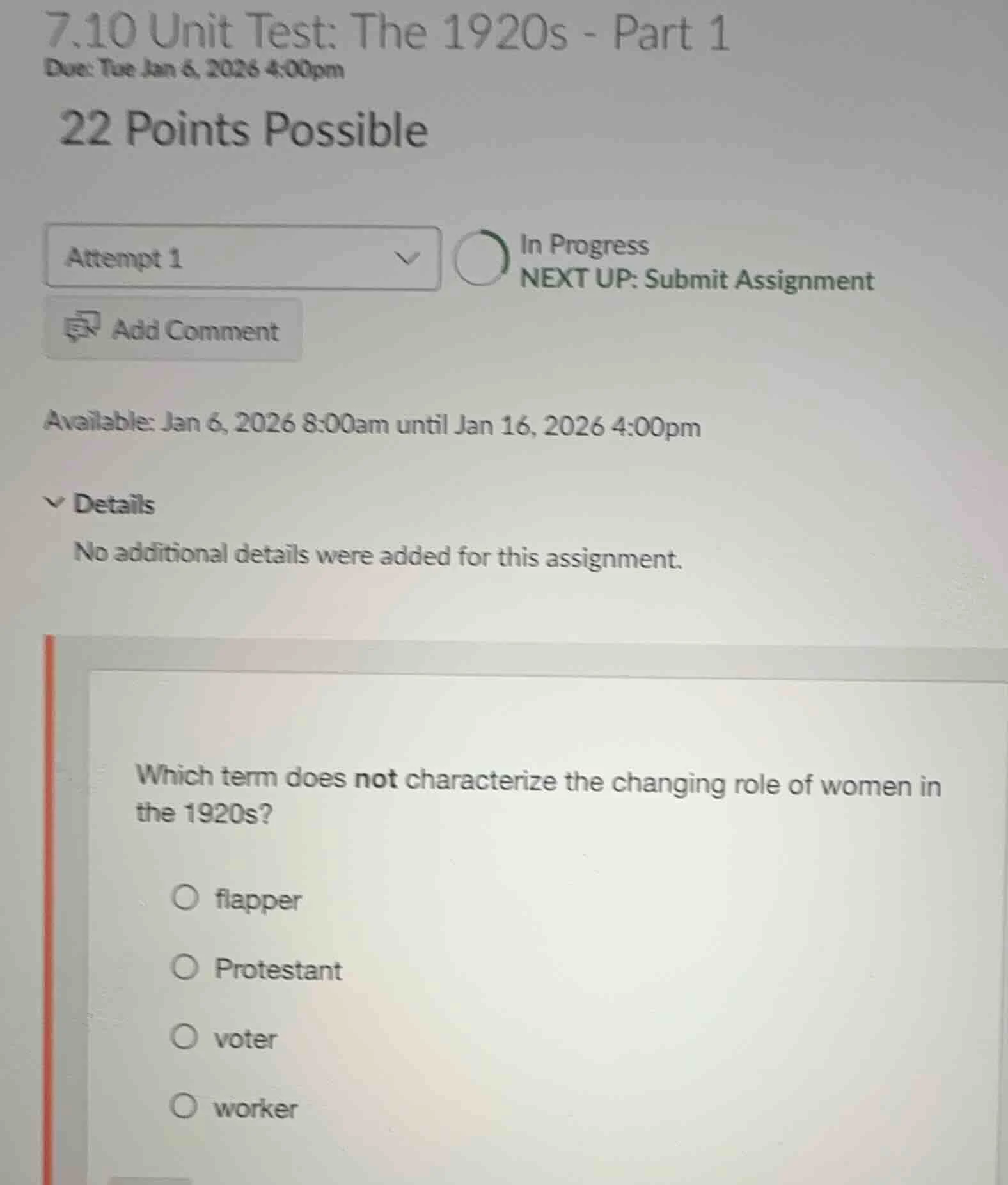 7.10 unit test: the 1920s - part 1 due: tue jan 6, 2026 4:00pm 22 point…