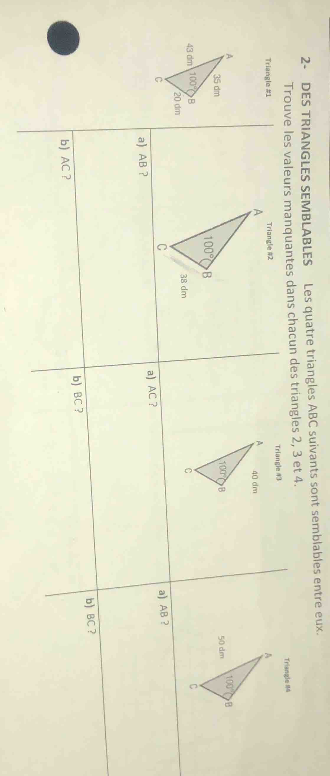 2- des triangles semblables les quatre triangles abc suivants sont semb…