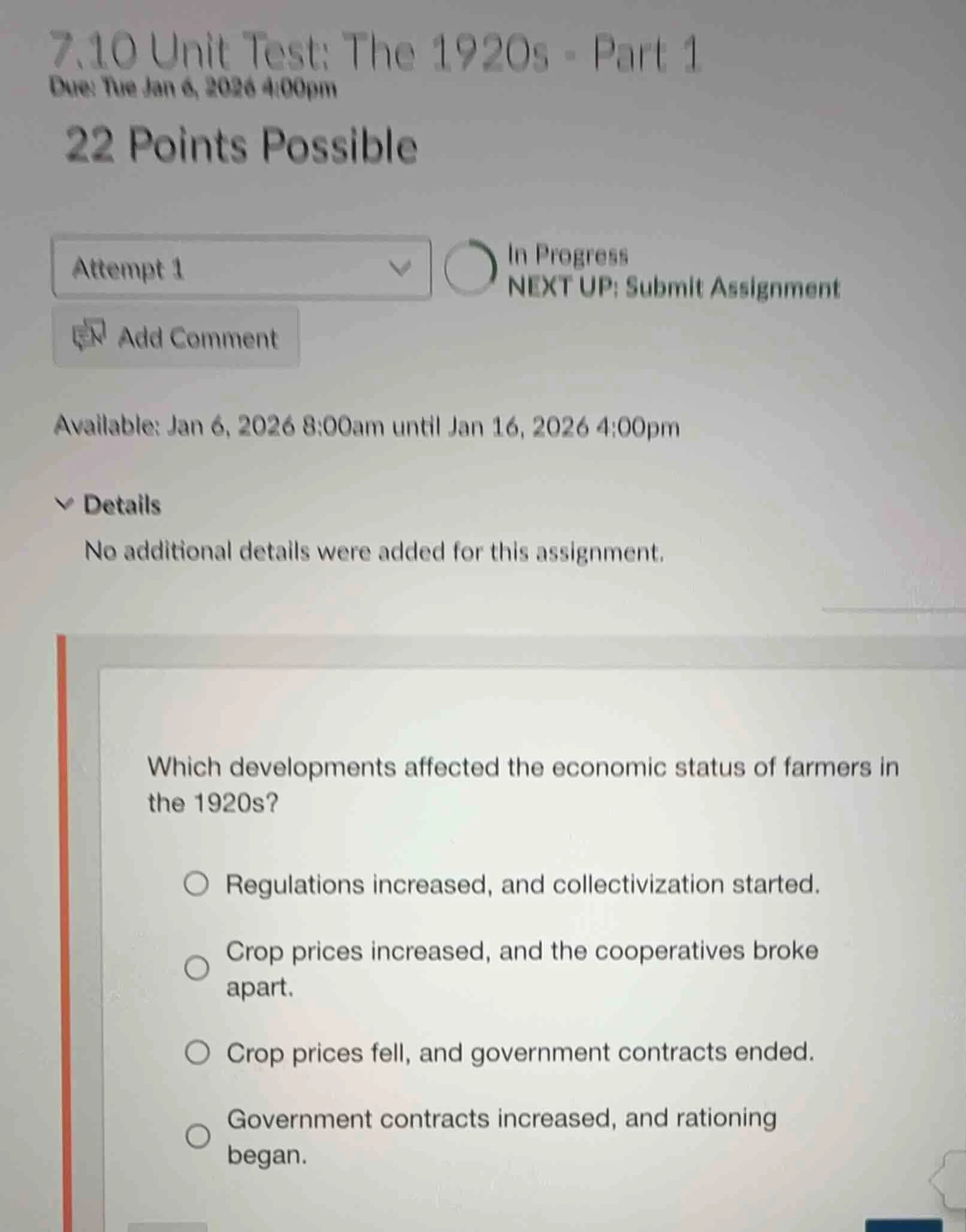 7.10 unit test: the 1920s - part 1 due: tue jan 6, 2026 4:00pm 22 point…