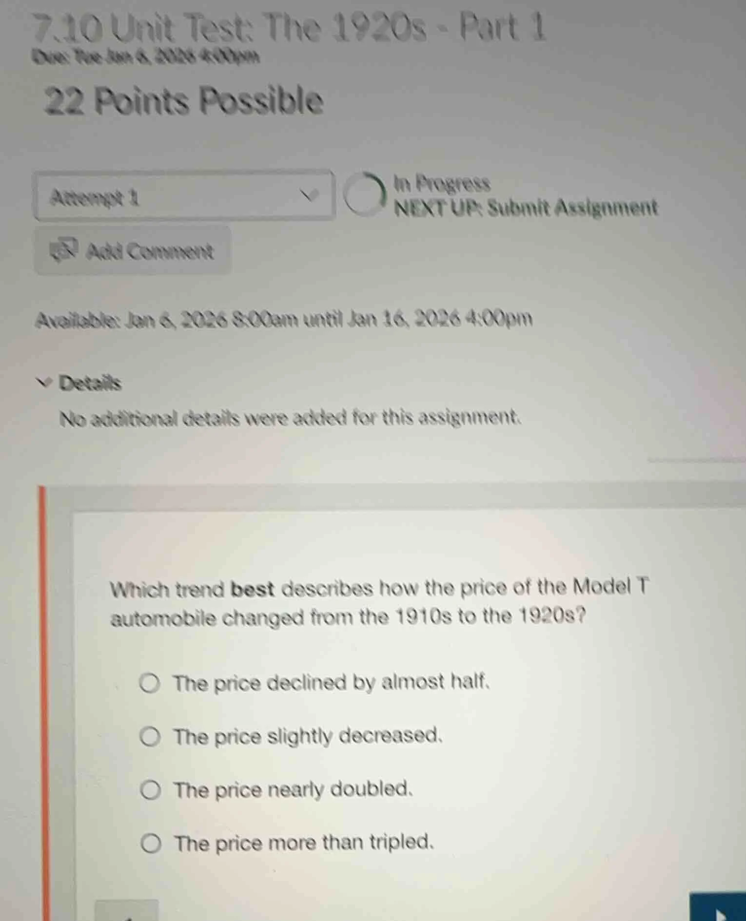 7.10 unit test: the 1920s - part 1 due: tue jan 6, 2026 4:00pm 22 point…