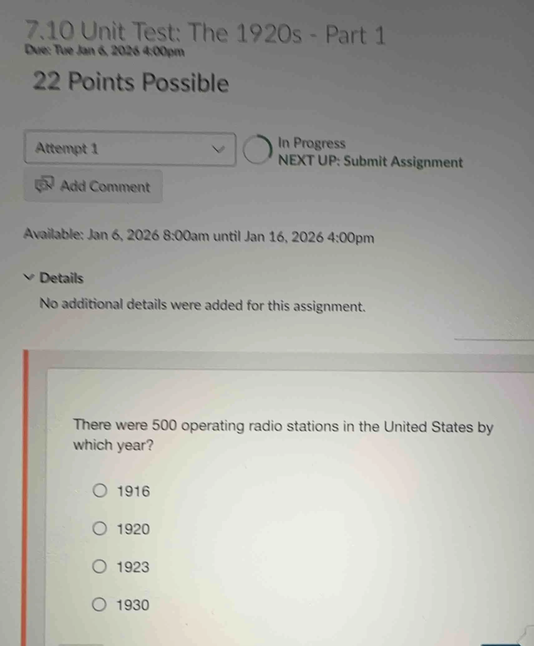 7.10 unit test: the 1920s - part 1 due: tue jan 6, 2026 4:00pm 22 point…