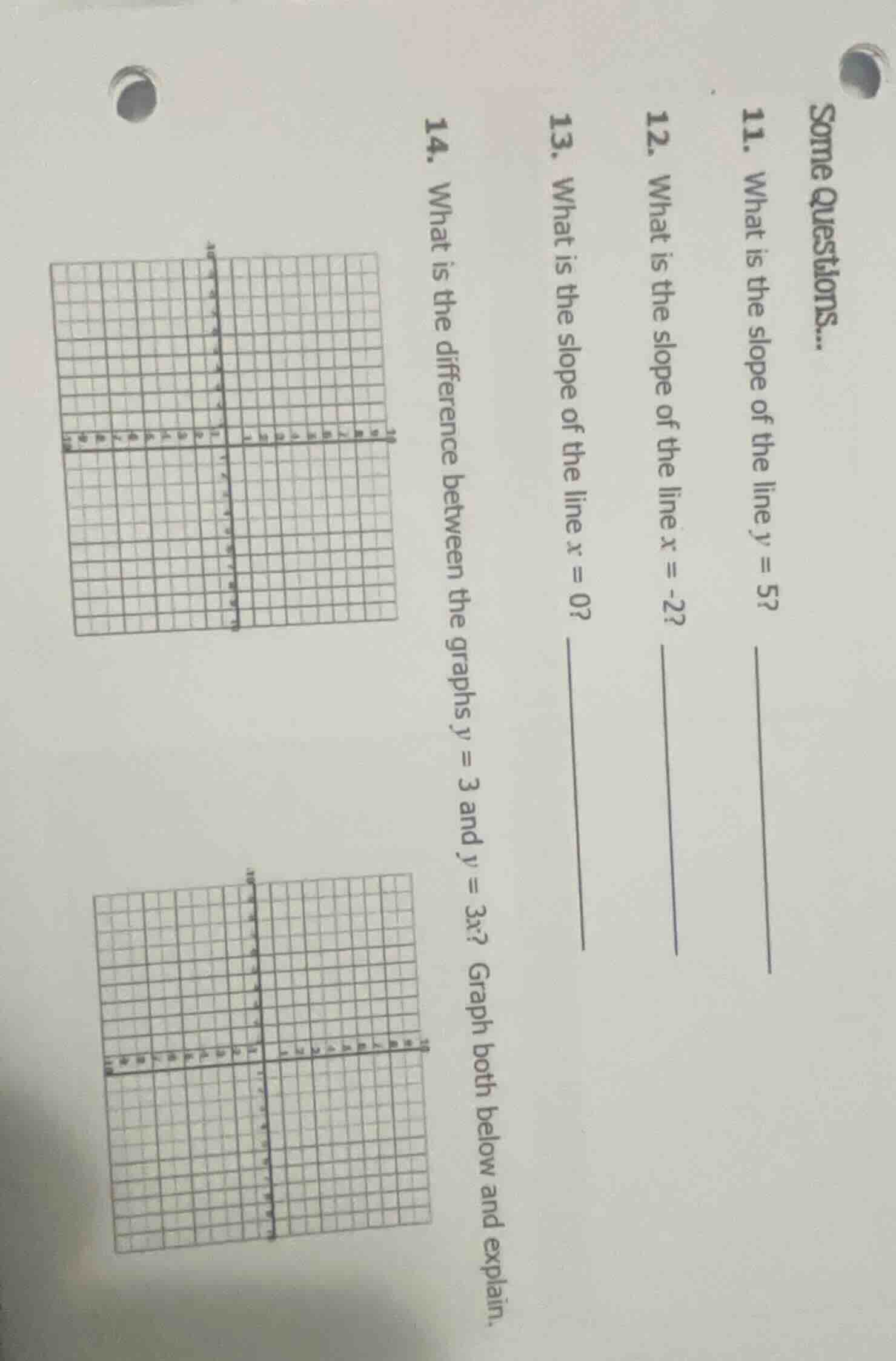 some questions... 11. what is the slope of the line y = 5? 12. what is …