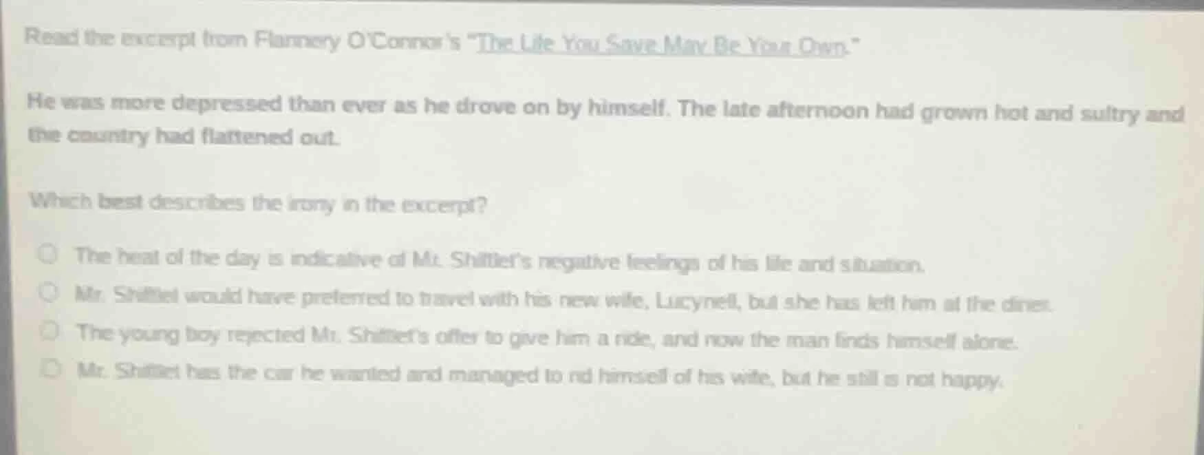 read the excerpt from flannery oconnors \the life you save may be your …
