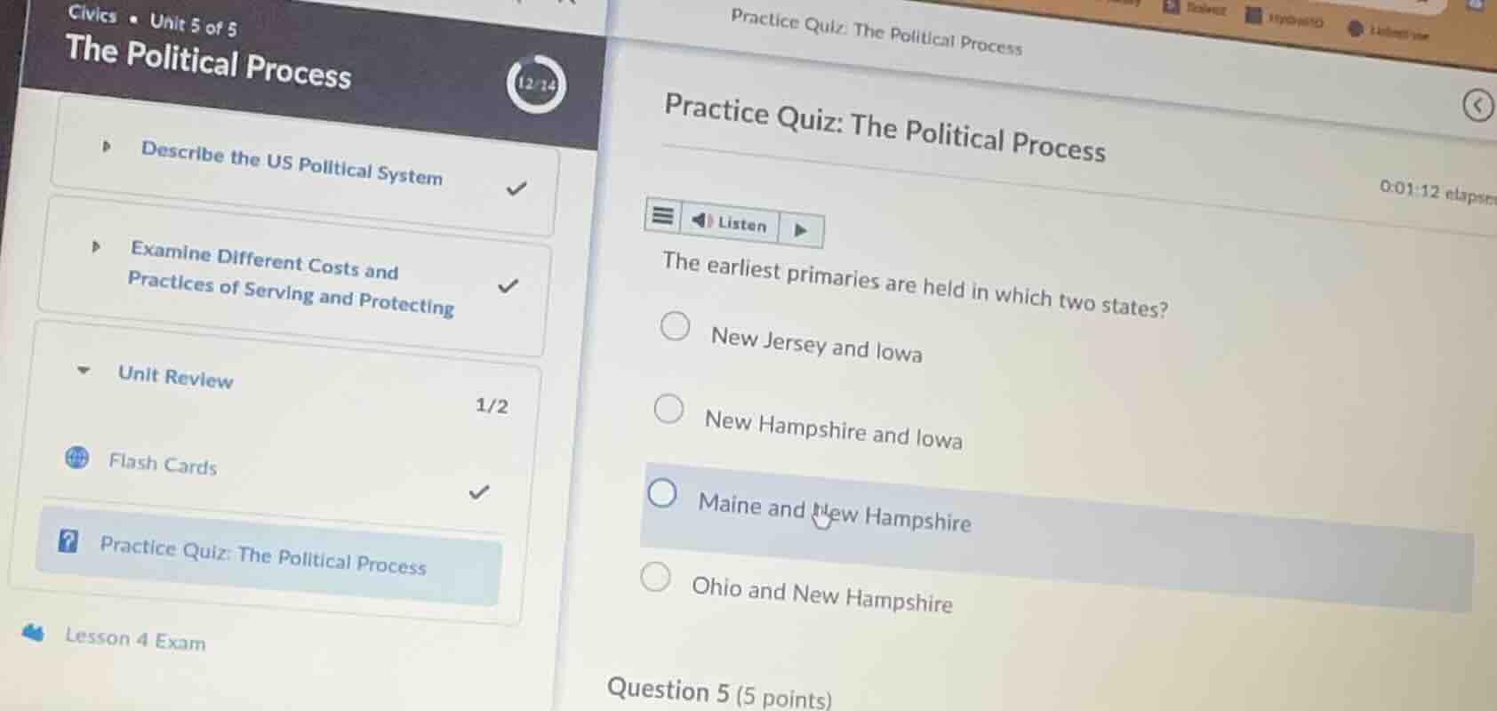 practice quiz: the political process the earliest primaries are held in…