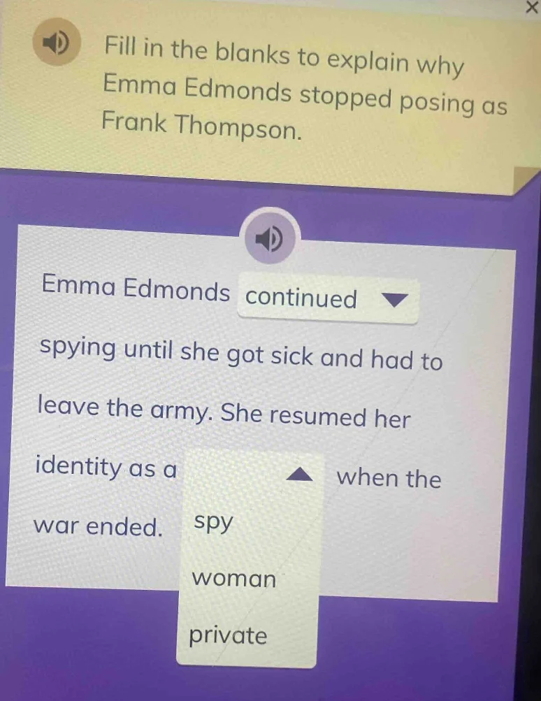 fill in the blanks to explain why emma edmonds stopped posing as frank …