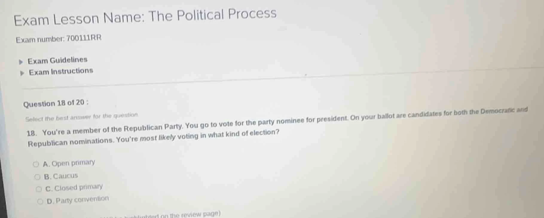 exam lesson name: the political process exam number: 700111rr exam guid…