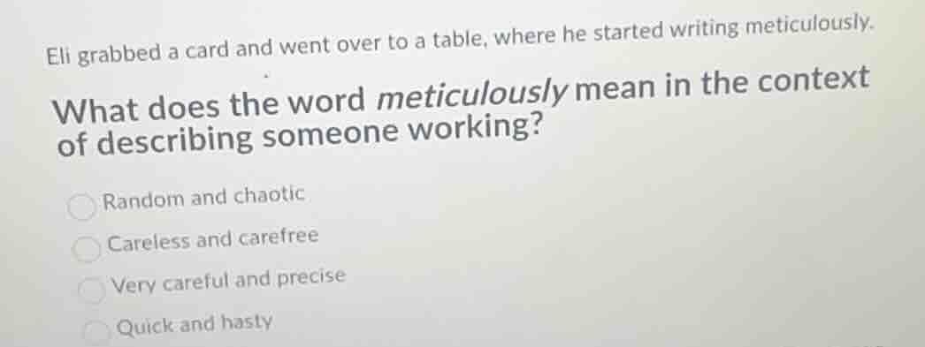 eli grabbed a card and went over to a table, where he started writing m…