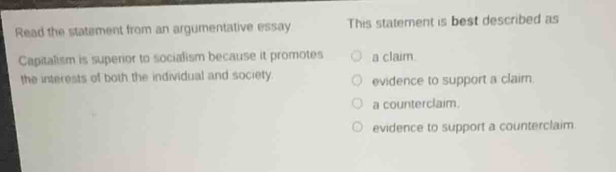 read the statement from an argumentative essay capitalism is superior t…