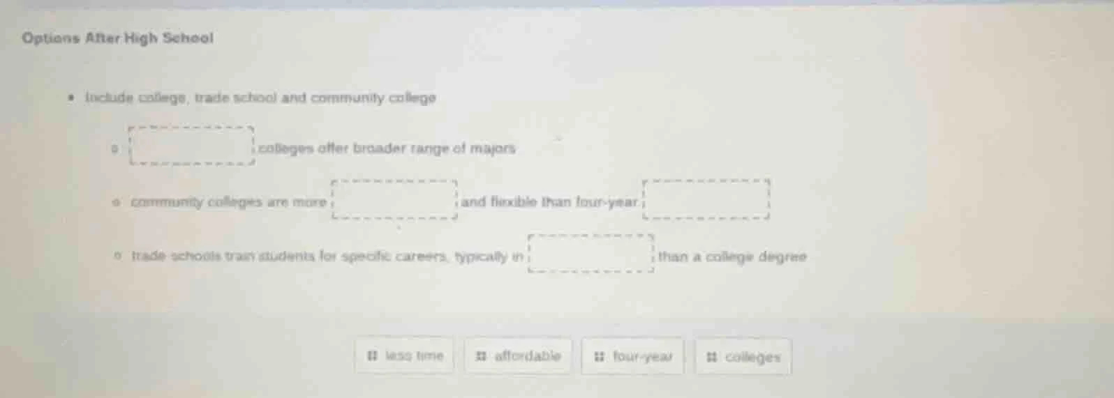 options after high school - include college, trade school and community…