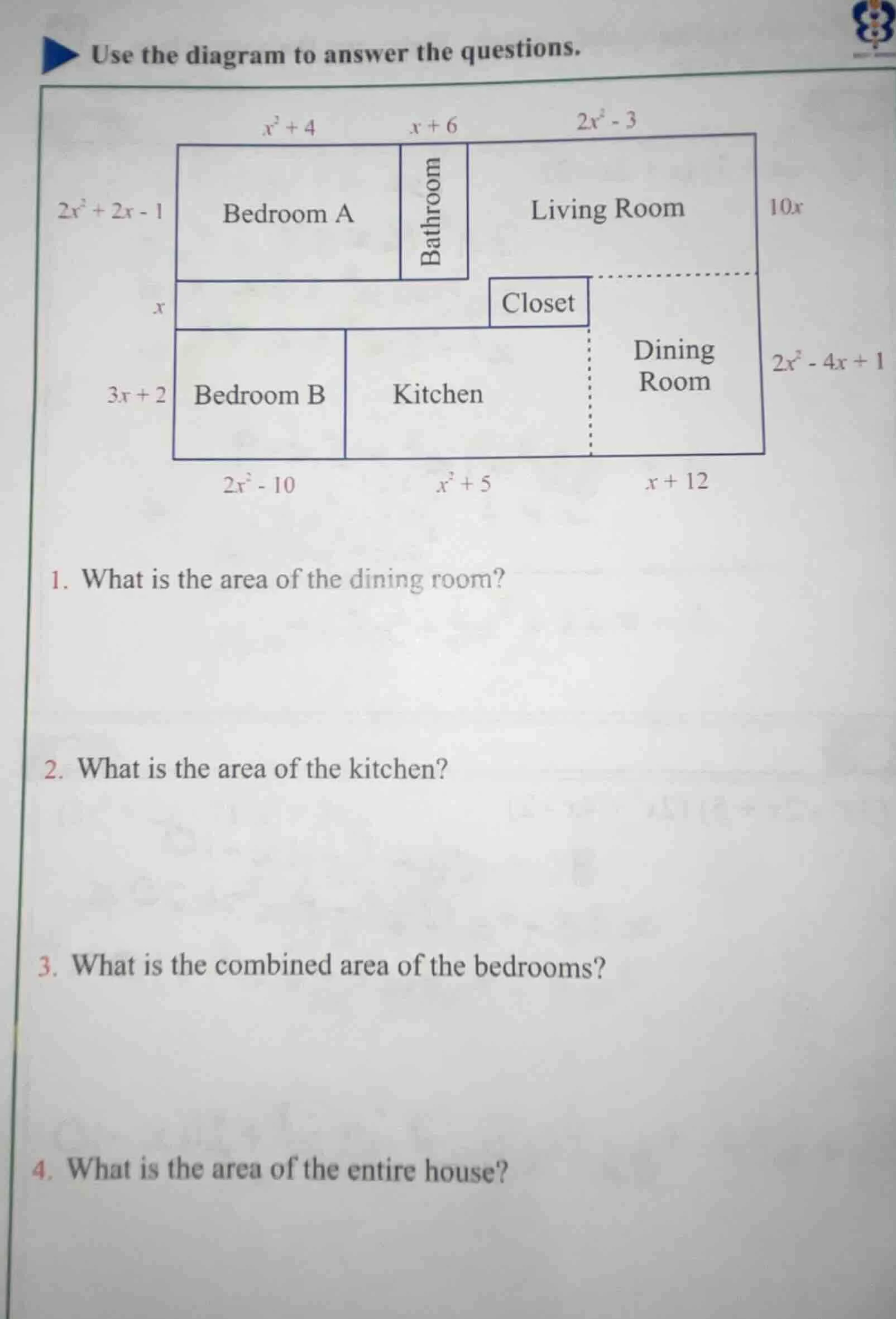 use the diagram to answer the questions. diagram of a house floor plan …