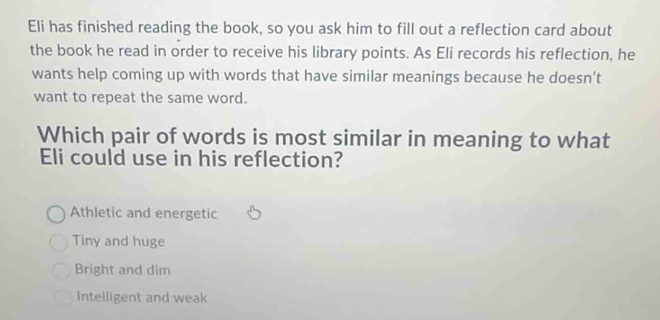 eli has finished reading the book, so you ask him to fill out a reflect…