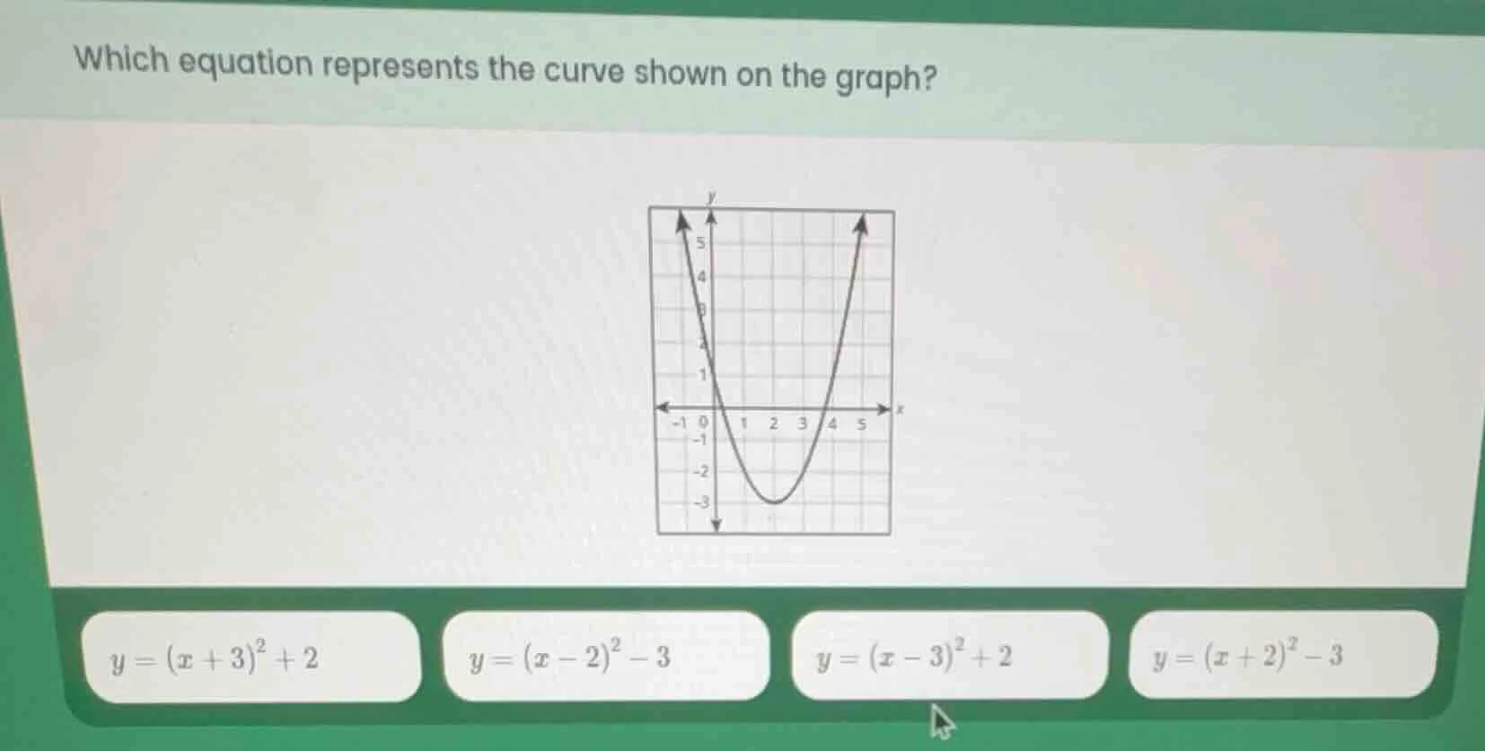 which equation represents the curve shown on the graph? the graph is a …