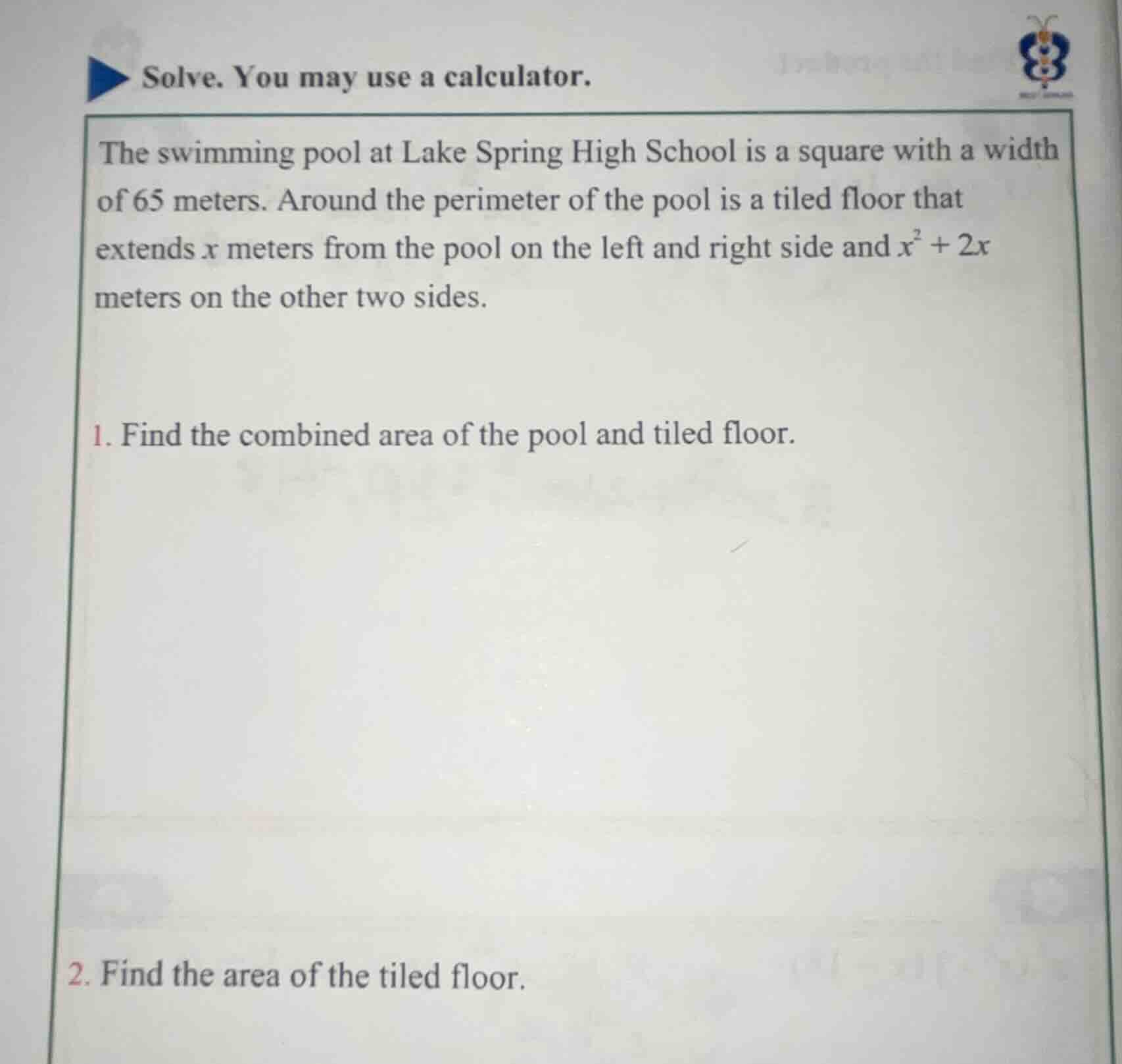 solve. you may use a calculator. the swimming pool at lake spring high …