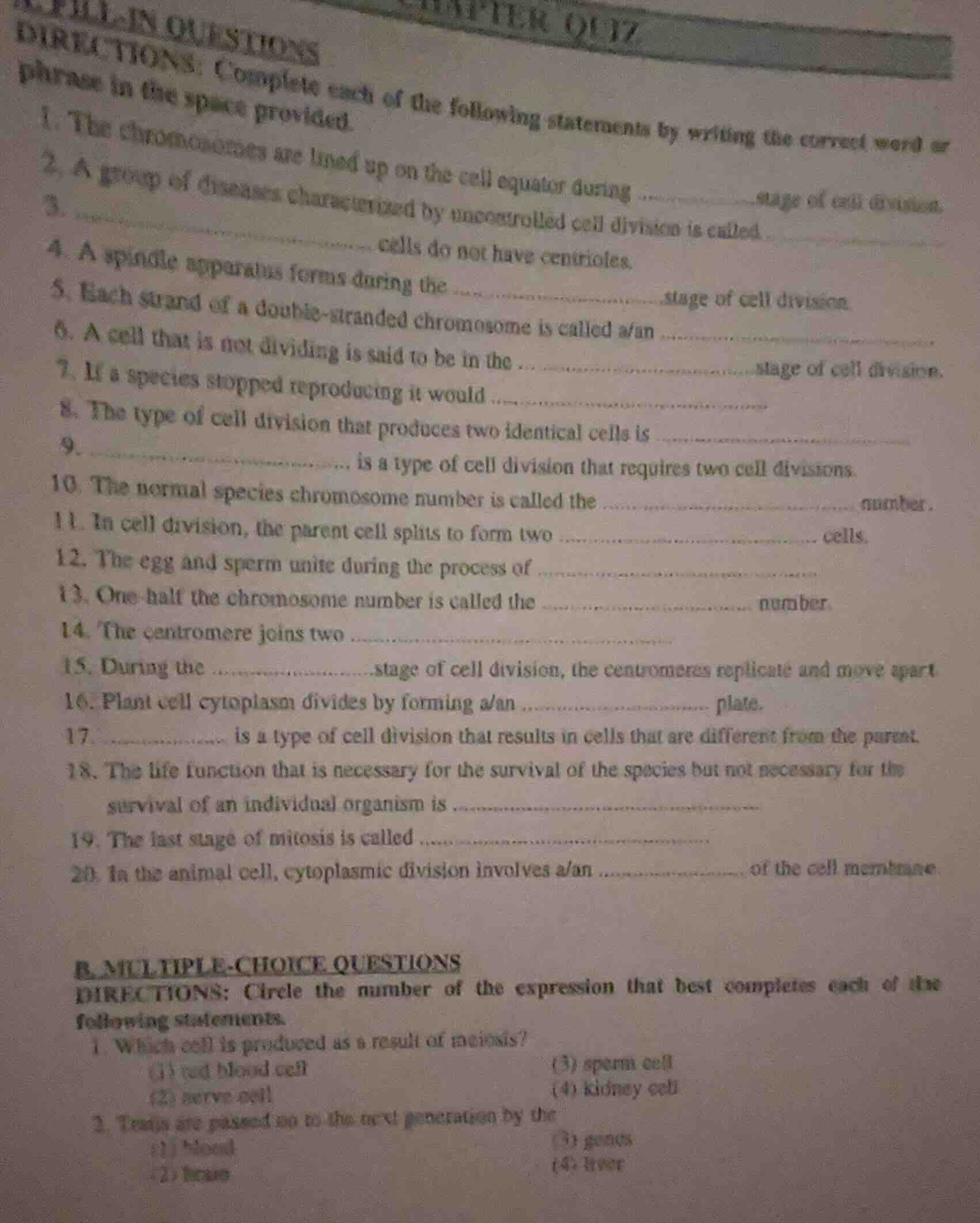 a. fill - in questions directions: complete each of the following state…
