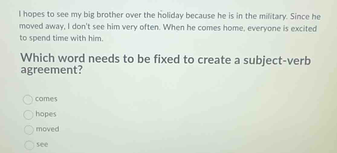 i hopes to see my big brother over the holiday because he is in the mil…