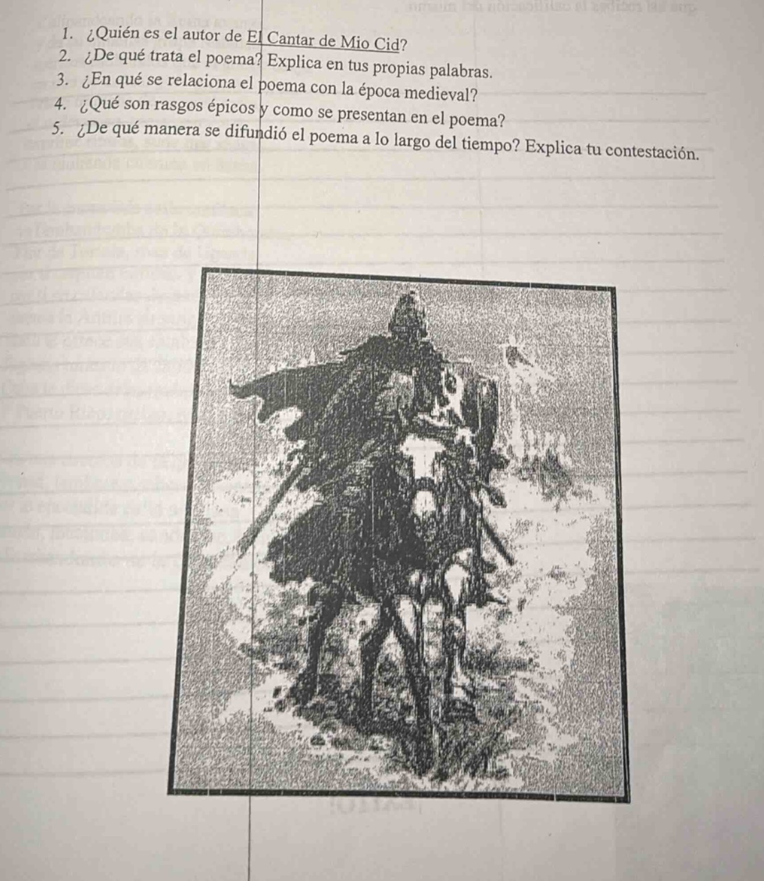1. ¿quién es el autor de el cantar de mio cid? 2. ¿de qué trata el poem…