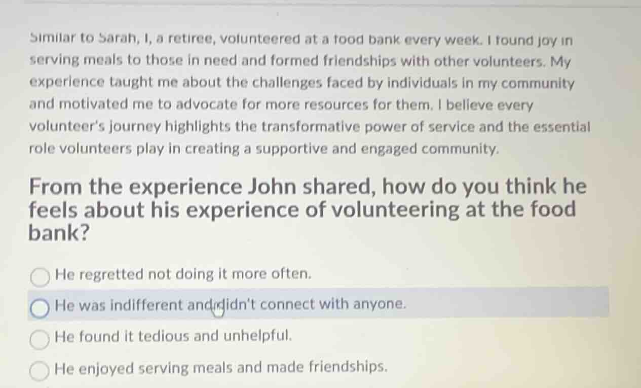 similar to sarah, i, a retiree, volunteered at a food bank every week. …