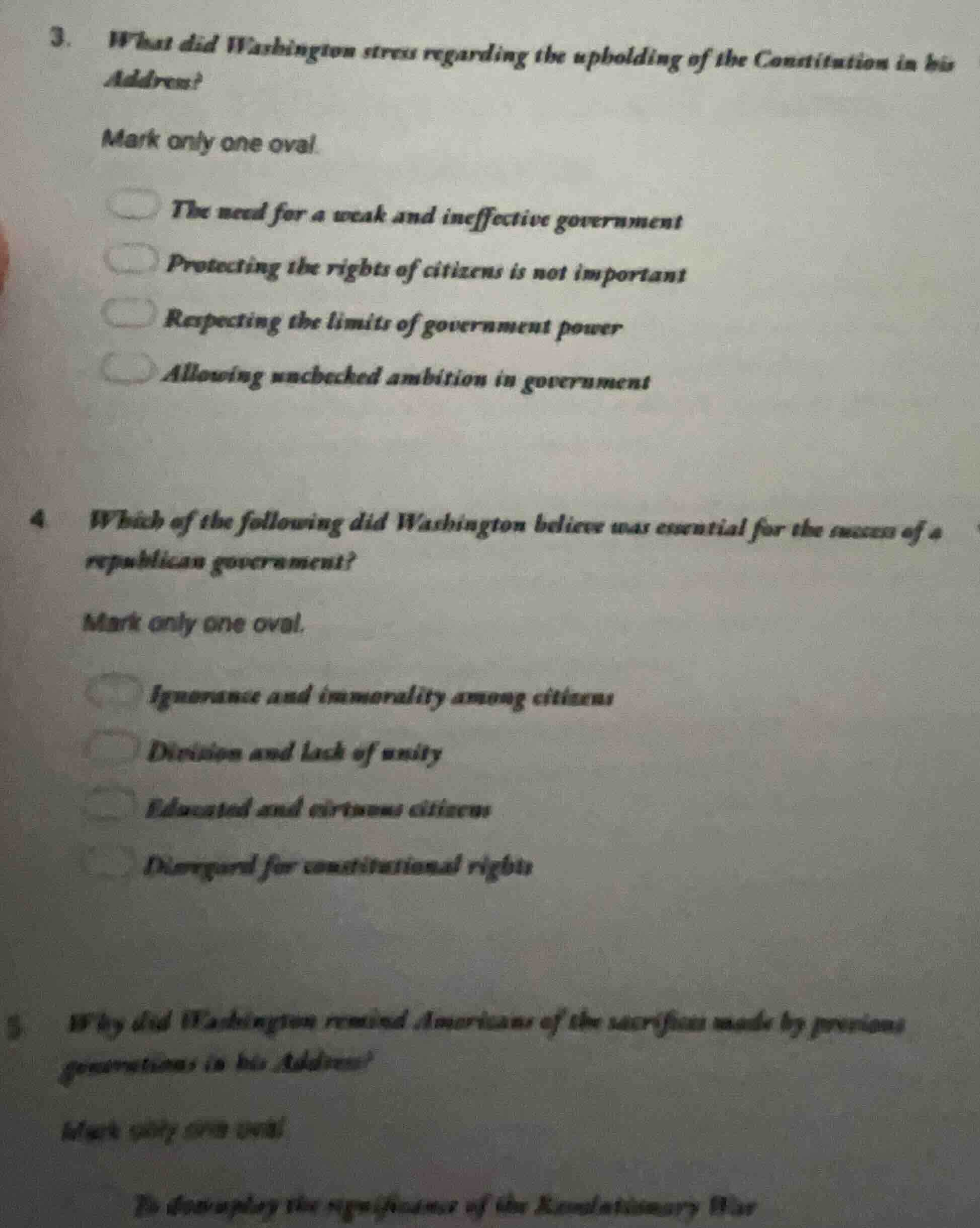 3. what did washington stress regarding the upholding of the constituti…