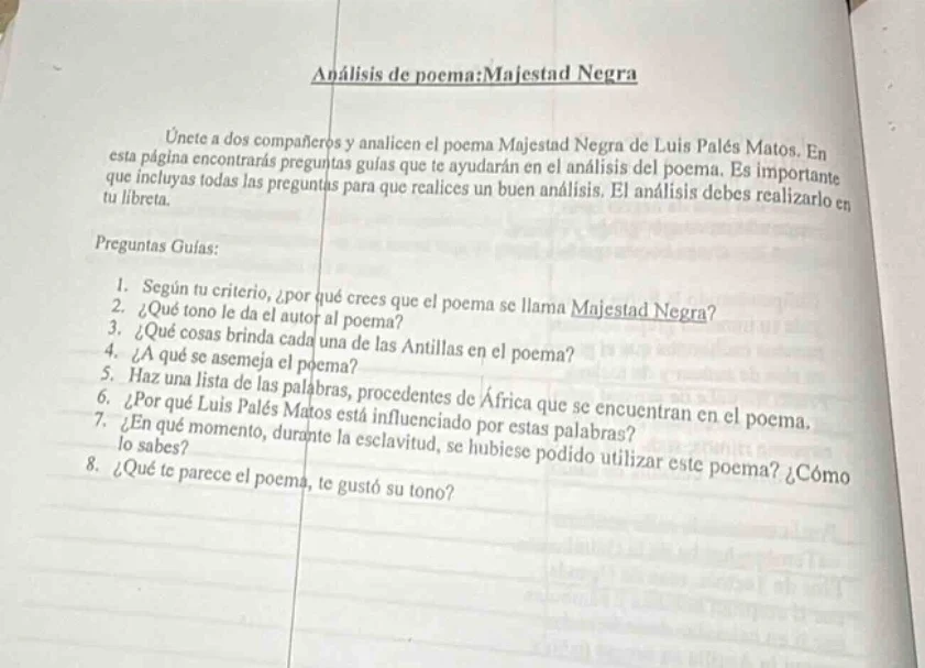 análisis de poema: majestad negra únete a dos compañeros y analicen el …