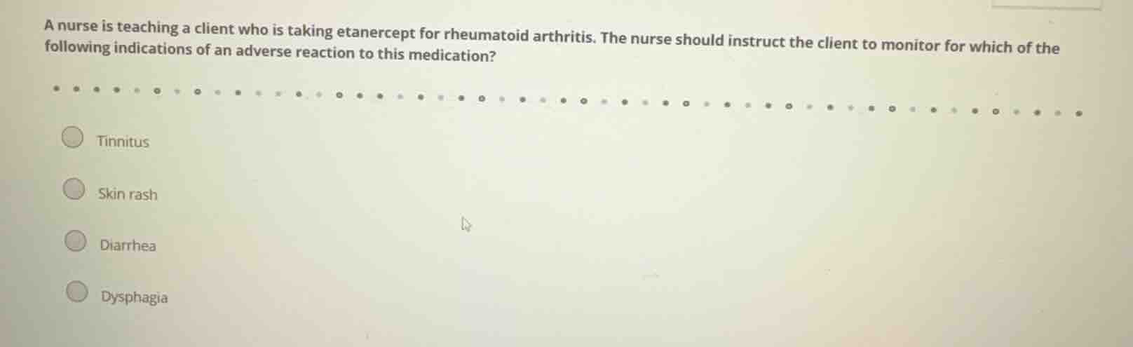 a nurse is teaching a client who is taking etanercept for rheumatoid ar…