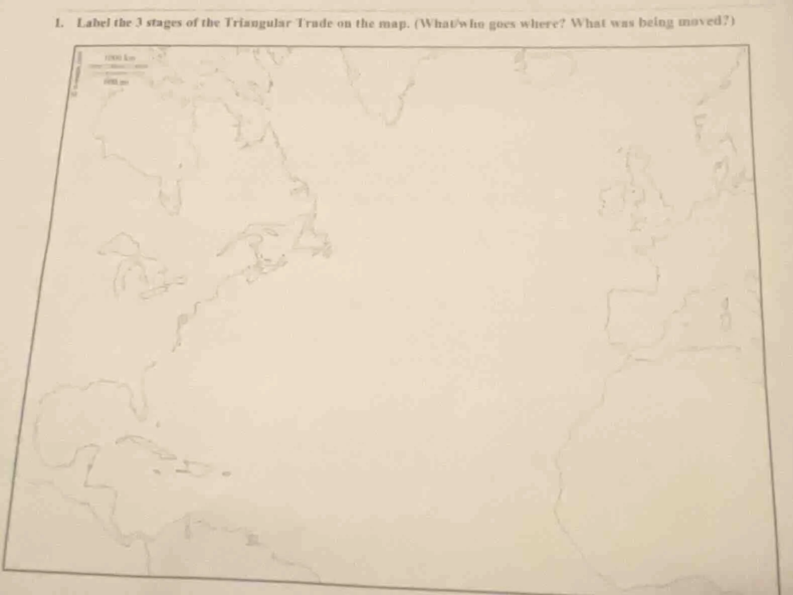 1. label the 3 stages of the triangular trade on the map. (what/who goe…